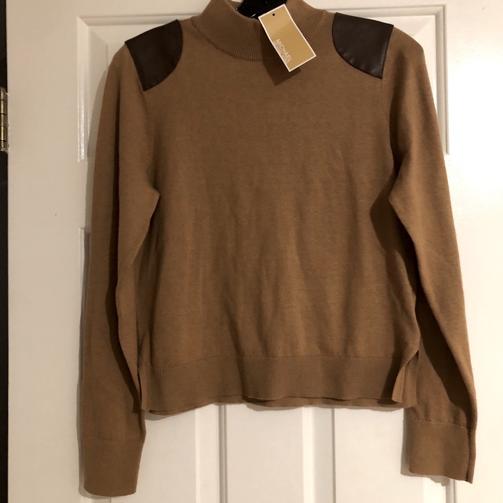 Michael Kors - Brown Sweater with Leather Accents